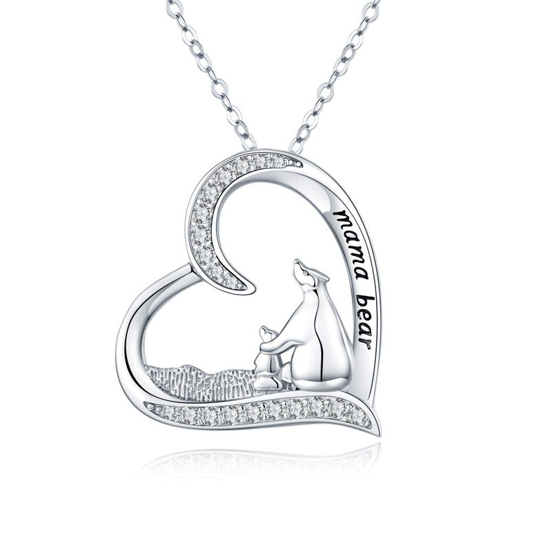 JUSTKIDSTOY 925 Sterling Silver Mama Bear Necklace Mother Pendant Necklaces Jewelry Gifts for New Mom Family Women - Image 1